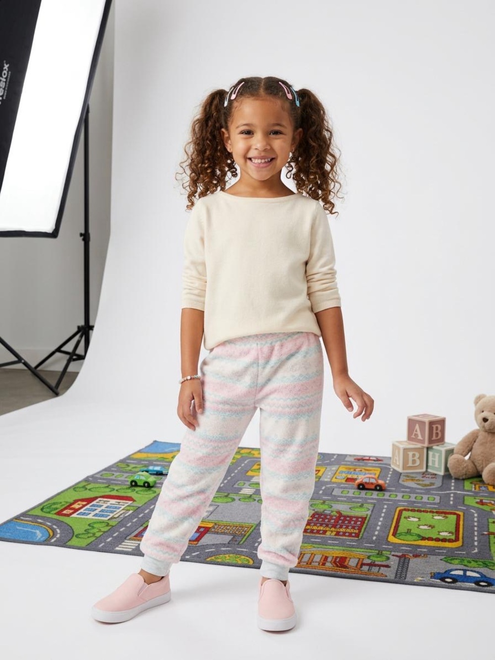 George Cream Top with Pastel Pink & Blue Stripe Pajama Bottoms